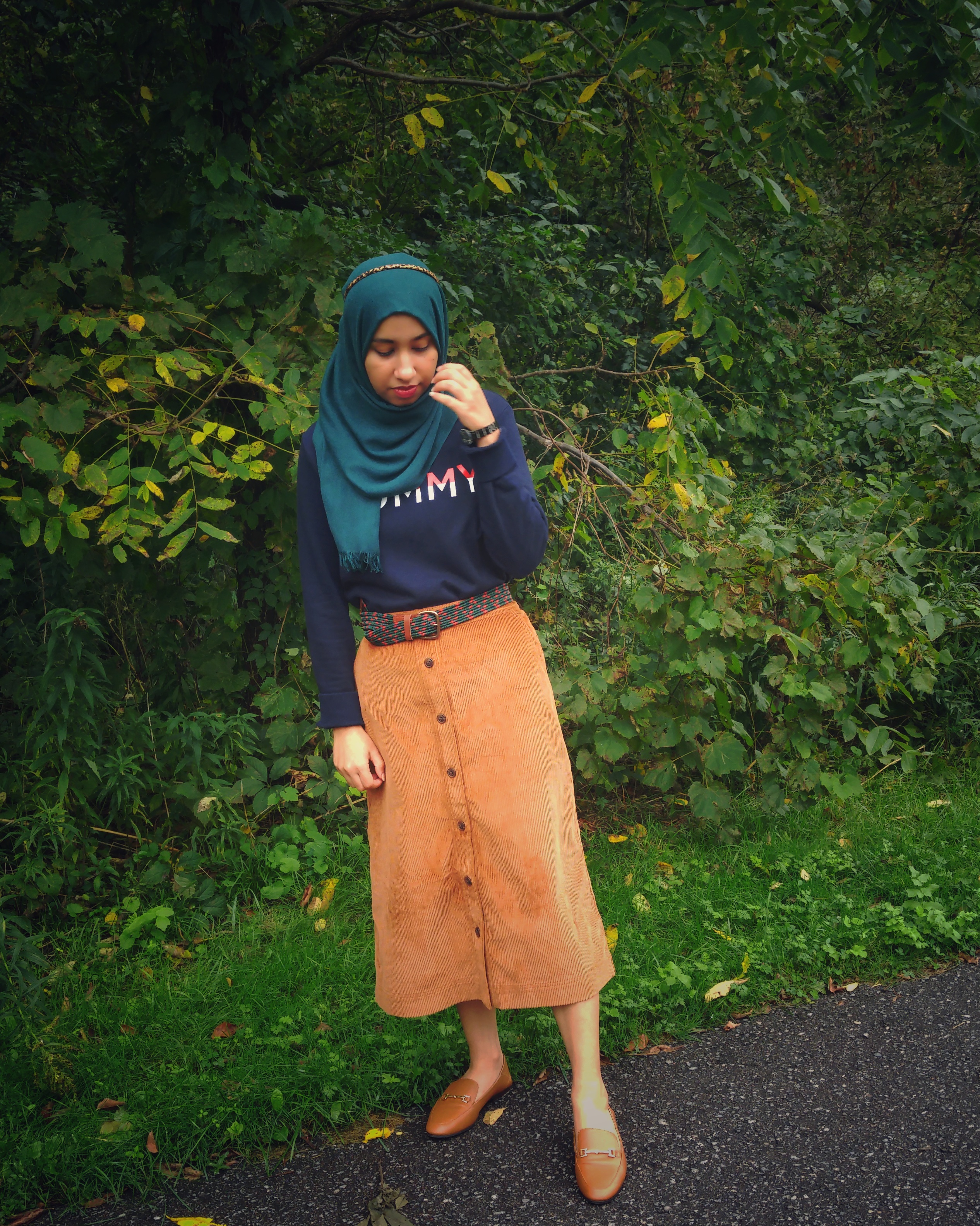 Hijab Girl Wearing Corduroy Skirt